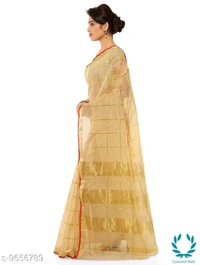 Kota Doria Cotton Zari Stripes Checks saree with Unstitched Blouse piece - Cream, Pack of:1, Cotton Blend, 5.5m+1m